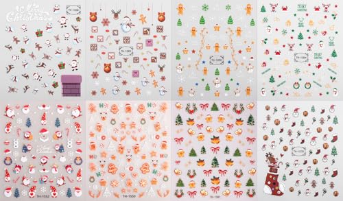 Christmas Nail Stickers 3D Self-Adhesive Decals 8 Sheets