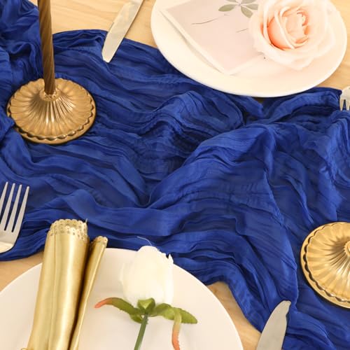Royal Blue Cheesecloth Table Runner 120 Inch - Boho Wedding Decor, 3 Pack