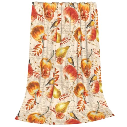 Joktacular Autumn Pumpkin Flannel Throw Blanket, Soft Fall Decor, 50"x40"