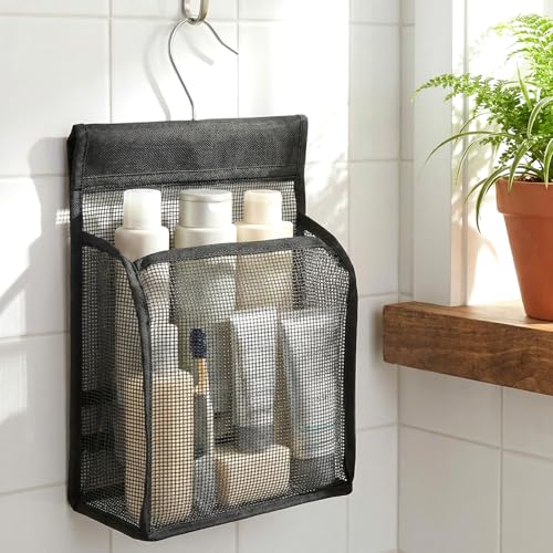 WJIAAA Black Mesh Shower Caddy Hanging Organizer with Rotating Hooks