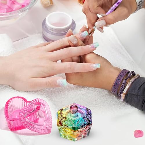 Zhuluck Pink Heart Glass Dappen Dish for Acrylic Nail Liquid and Powder