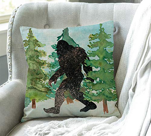 Sasquatch Watercolor Decorative Throw Pillow Cover Sw-013 - 18x18 Inch Cotton Linen