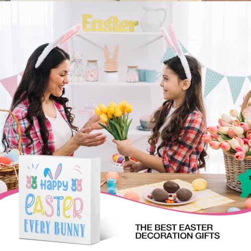 Easter Bunny Wooden Box Sign - 4x4 Inches Spring Decor