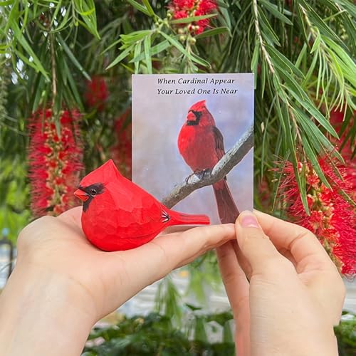 LWINGFLYER Handcrafted Wooden Cardinal Figurine - 3-Inch Red Bird Statue