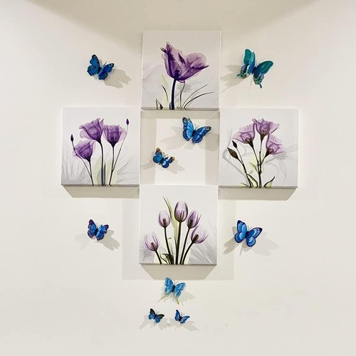 BOPART 3D Butterfly Decals - 24Pcs Magnetic Wall Stickers for Party Decor | Blue Butterflies (12 Styles, 4 Sizes)