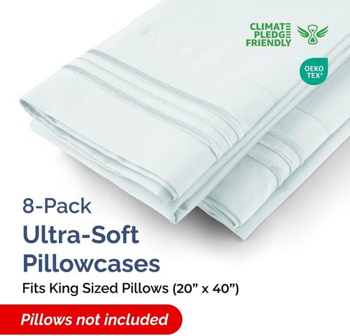 King Pillow Cases by Hotel Luxe - Ultra Soft, Wrinkle-Free & Fade Resistant - 8 Piece Set in Ice Blue