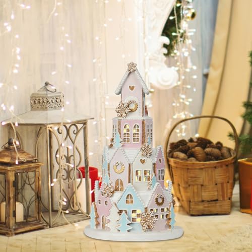 Pink Gingerbread House Christmas Decor with LED Lights - Indoor Village