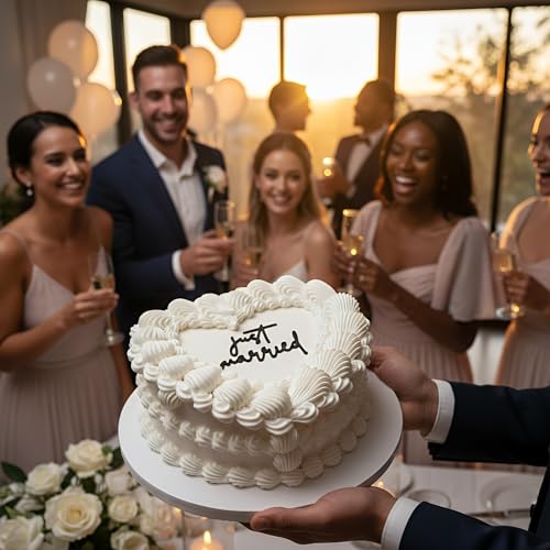 Acrylic Just Married Cake Topper - Elegant Vintage Heart Design