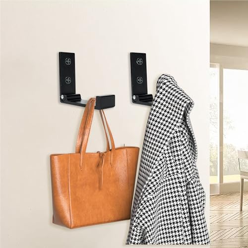 Aynoo 2 Pack Folding Heavy Duty Wall Coat Hooks - Black, Includes Hardware