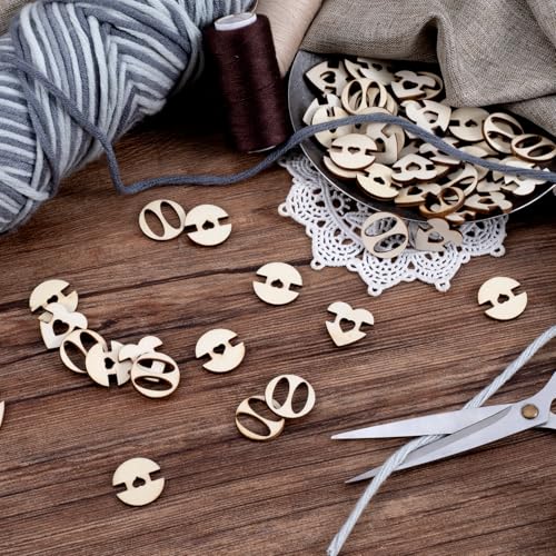 60pcs Light Brown Wooden Hat Buttons - Removable Crochet Fasteners