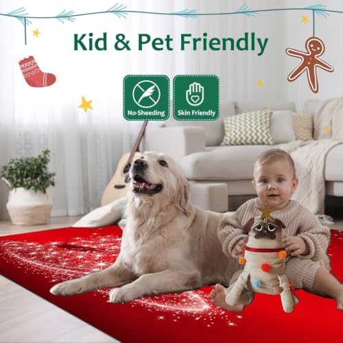 Red 3x5 ft Christmas Tree Area Rug Holiday Floor Mat for Home Decor