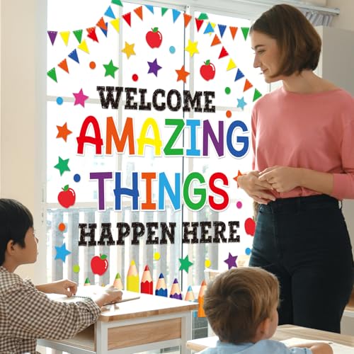 Whaline 9-Sheet Back to School Window Clings – Reusable Classroom Decals