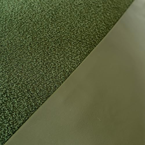 Olive Green Boucle Throw Pillow Covers 18x18, Set of 2 Faux Leather Accent