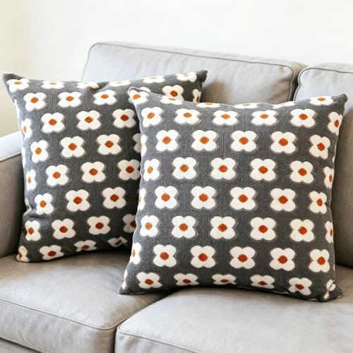 Grey Boho Velvet Throw Pillow Covers 18x18 Inches (Pack of 2)