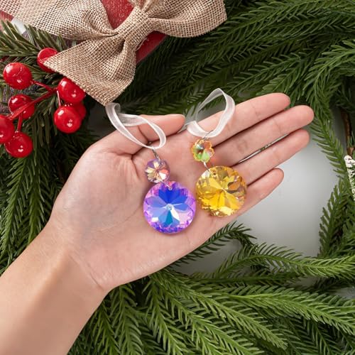 12pcs Iridescent Crystal Ornaments for Mini Christmas Tree, 1.18″ Glass