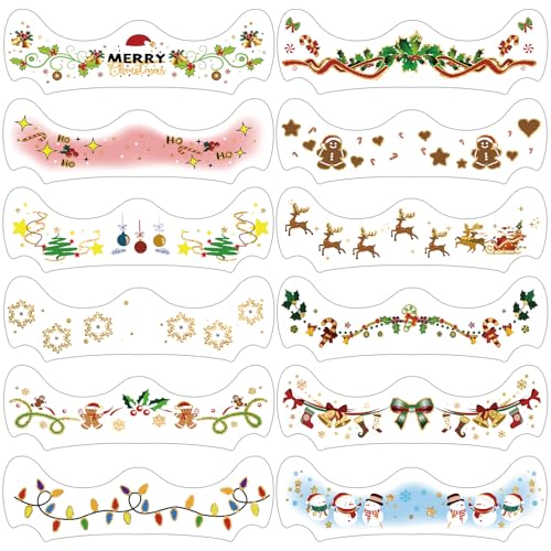 Metuu Christmas Glitter Freckle Temporary Tattoos, 12 Sheets