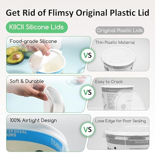 Kiicii Silicone Lids for Chobani 32oz Yogurt Containers - BPA-Free Reusable Covers