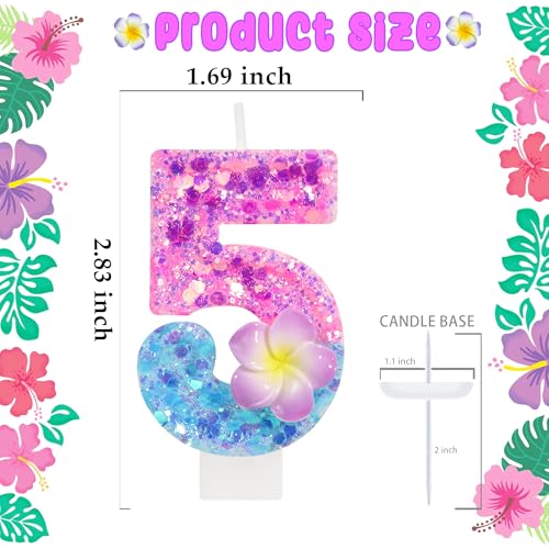 FAMGift Number 5 Shiny Frangipani Birthday Candle - Hawaiian Tropical Decor