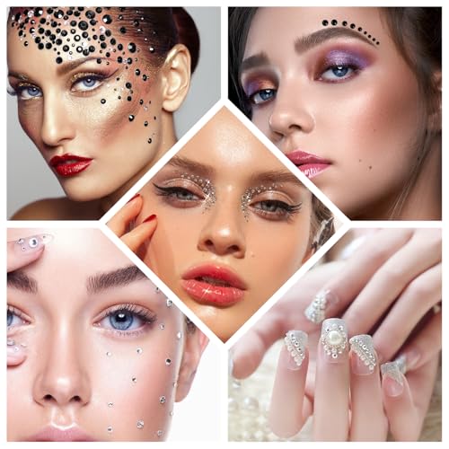 AUUTI 1155pcs Self-Adhesive Rhinestone Stickers - Black and White Acrylic Bling Gems in 4 Sizes for Crafts and Makeup