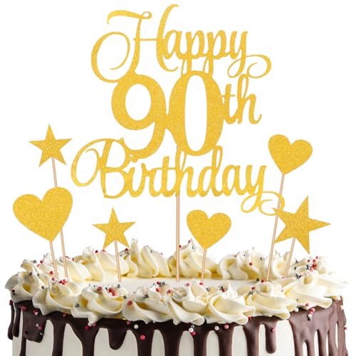 Happy 90th Birthday Cake Topper Set with Glitter Decor