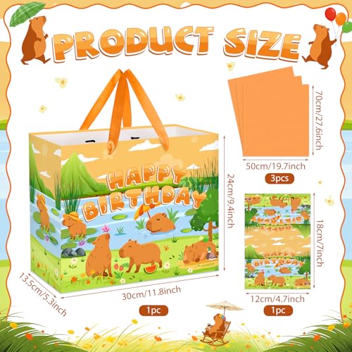 Capybara Birthday Gift Bag with Tissue Paper and Greeting Card