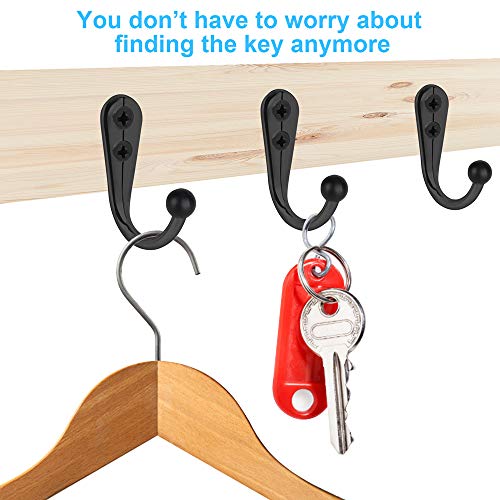10 Pack Wall Mounted Coat Hooks Black Metal Hanging Hooks for Keys Hats Bags