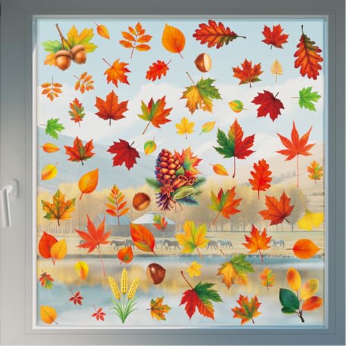 Thanksgiving Window Clings - 6 Sheets Autumn Maple Leaf Decor