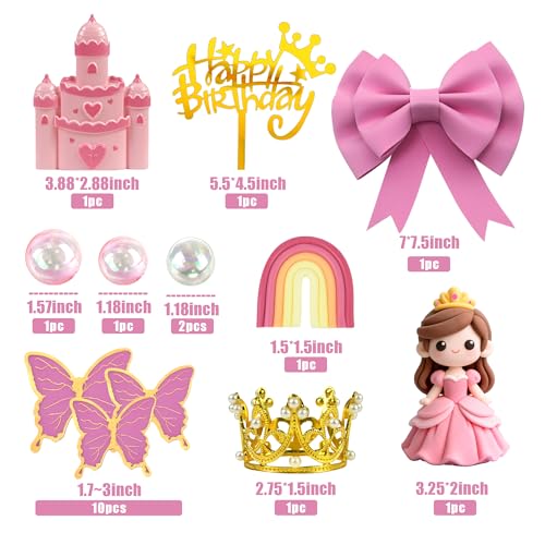 Princess Cake Topper Set with Castle Crown Rainbow for Princess Birthday Parties