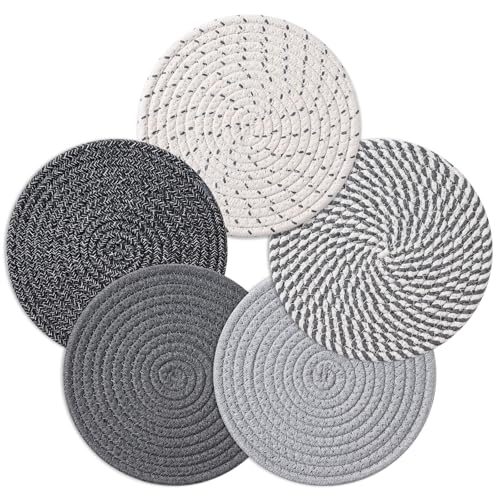 Gray 7-Inch Cotton Rope Trivets for Hot Dishes & Coasters