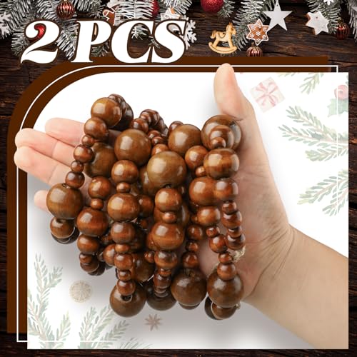 Wood Bead Garland for Christmas Tree Coffee - 2 Pieces, 16.4 Feet