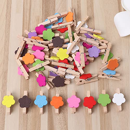 EastyGold Mini Wooden Photo Clips – 50 Pack, 35mm Colorful Flower Clothespins