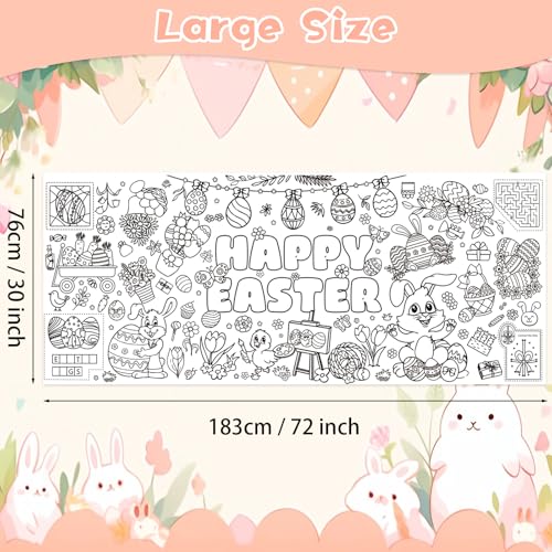 Easter Coloring Poster Tablecloth - Large 30 x 72 Inch for Kids