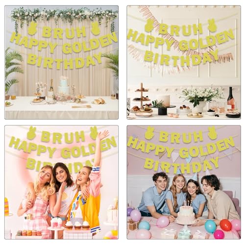 Gold Glitter 'Bruh' Happy Birthday Banner for Women