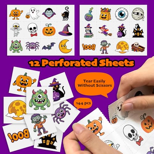 144 Halloween Temporary Tattoos for Kids - 24 Fun Designs