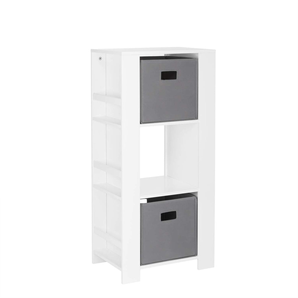 RiverRidge Book-Nook Tower Kids Bookshelf & Toy Storage Organizer with 3 Cubbies 2 Gray Folding Storage Bins and 6 Book Racks - Toy Organizer for Playrooms