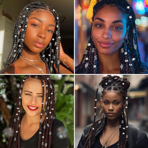 Mabor Silver Hair Cuffs for Braids - 40Pcs Adjustable Metal Dreadlock Rings