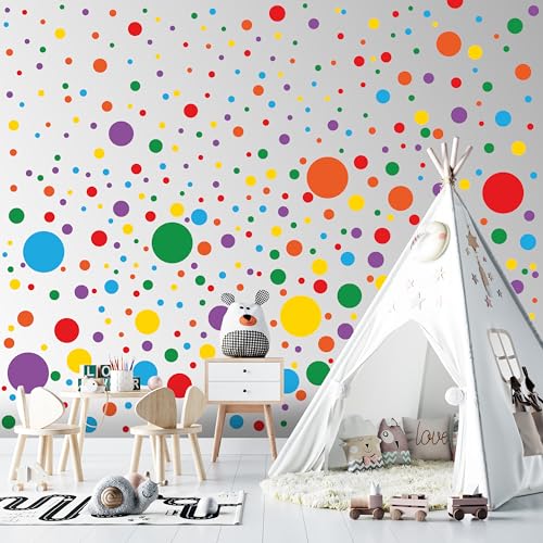 Rainbow Polka Dot Wall Decals for Kids - Removable Vinyl Stickers