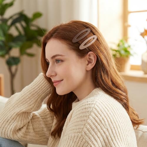 Dopenspi Large Snap Hair Clips Set, 6 Pack Matte Oval Hair Barrettes