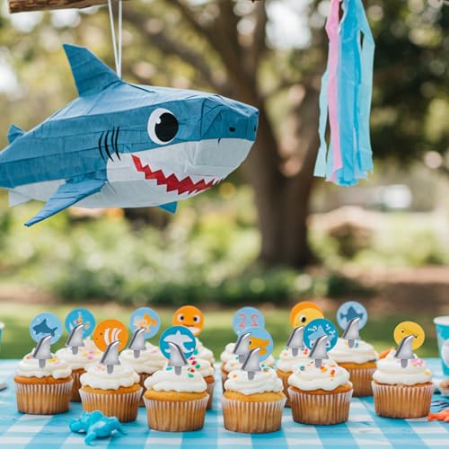 Blulu 18 Pcs Shark Fin Cupcake Toppers for Ocean Theme Parties