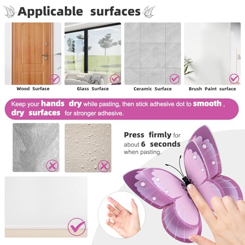 24 PCS 3D Butterfly Wall Stickers with Magnets - Pink Decor