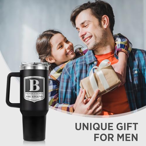 Personalized Initial 40oz Tumbler with Handle & Straw Lid - Gift for Men - Variation B