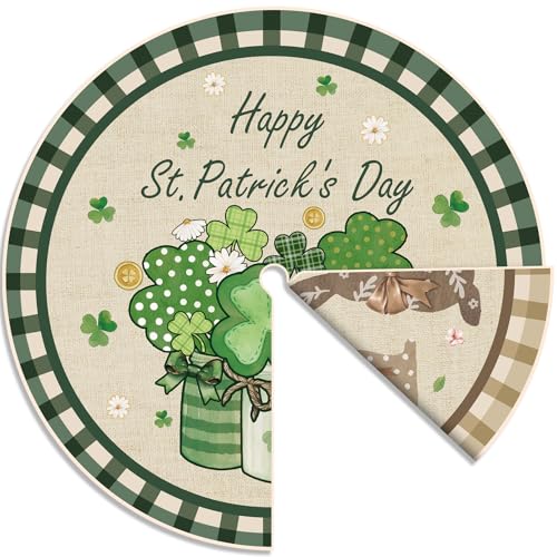 Zomiboo 36 Inch St. Patrick's Day Easter Tree Skirt Clover Happy Easter Bunny Double Sided Print Mat for St. Patrick's Day Holiday Party Home Indoor Decorations