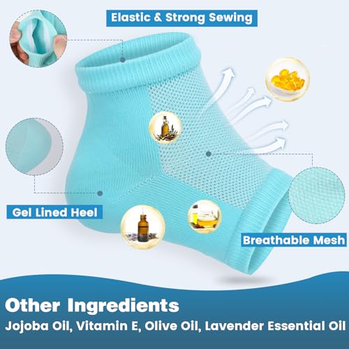 TEAWOO Moisturizing Gel Heel Socks for Cracked Foot Treatment (2 Pairs)