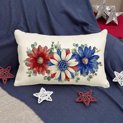 4th of July Patriotic Pillow Cover 12x20 - Red White Blue Decor