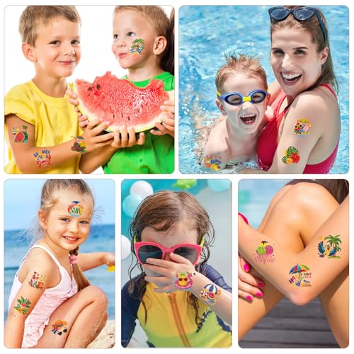 Konsait Summer Temporary Tattoos for Kids & Adults - 96 Pcs Beach Party Favors