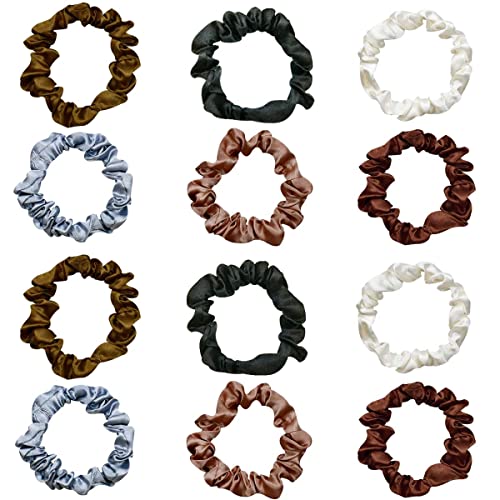 Yuntop 12-Piece Silk Satin Skinny Hair Scrunchies for Women and Girls