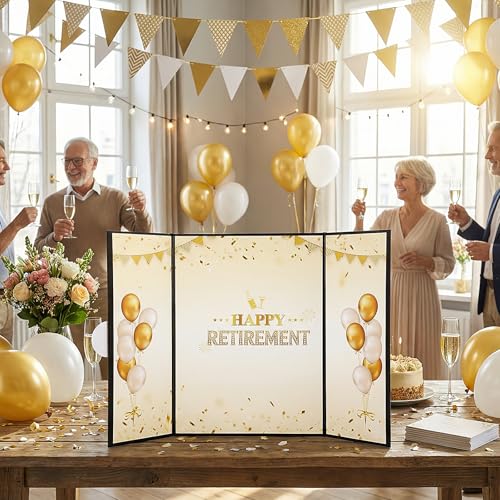 Happy Retirement Guest Book - 18x12 Inch Black Gold Signature Card
