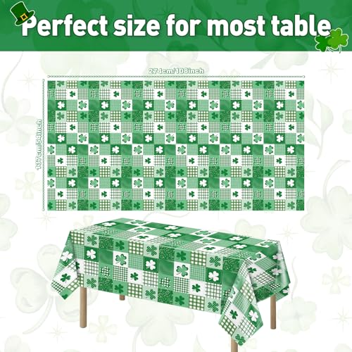 3-Piece St. Patrick's Day Shamrock Tablecloth Set - Disposable Rectangular Covers
