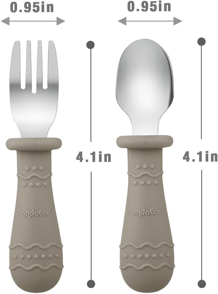 PandaEar Toddler Utensils Set - 6 Pack Kids Spoons & Forks | 18/8 Stainless Steel & Silicone, Dishwasher Safe