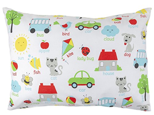 Toddler Pillowcase 'Words' - 100% Cotton, Machine Washable, 13x18 & 14x19